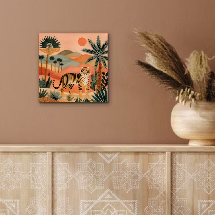 Aluminium schilderij - Tijger - Kleurrijk - Palmen - Cactus — 5
