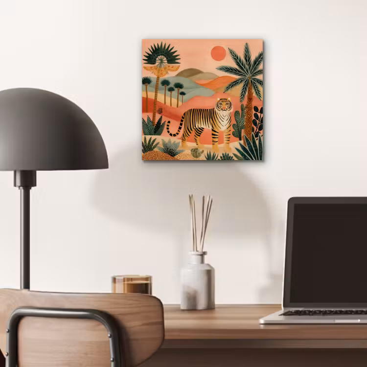 Aluminium schilderij - Tijger - Kleurrijk - Palmen - Cactus — 6