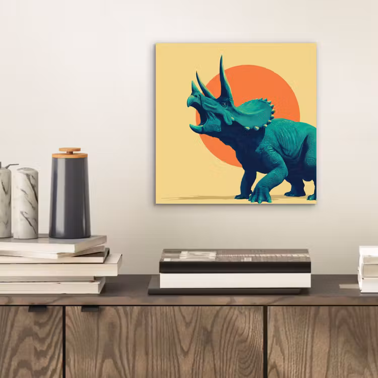 Aluminium schilderij - Triceratops - Cirkel - Oranje - Hoorns — 2