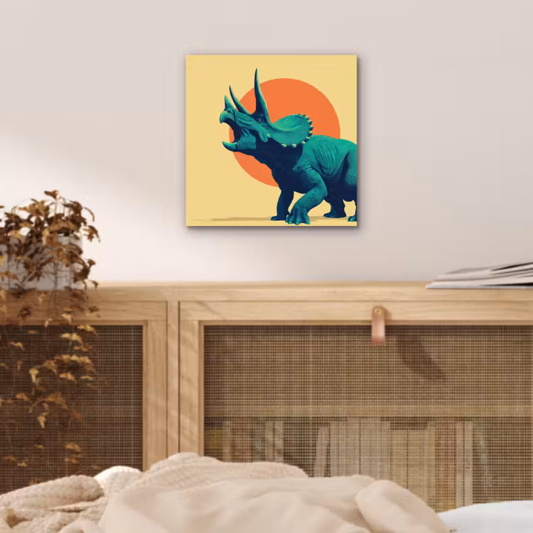 Aluminium schilderij - Triceratops - Cirkel - Oranje - Hoorns — 4
