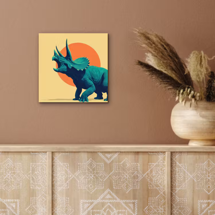 Aluminium schilderij - Triceratops - Cirkel - Oranje - Hoorns — 5