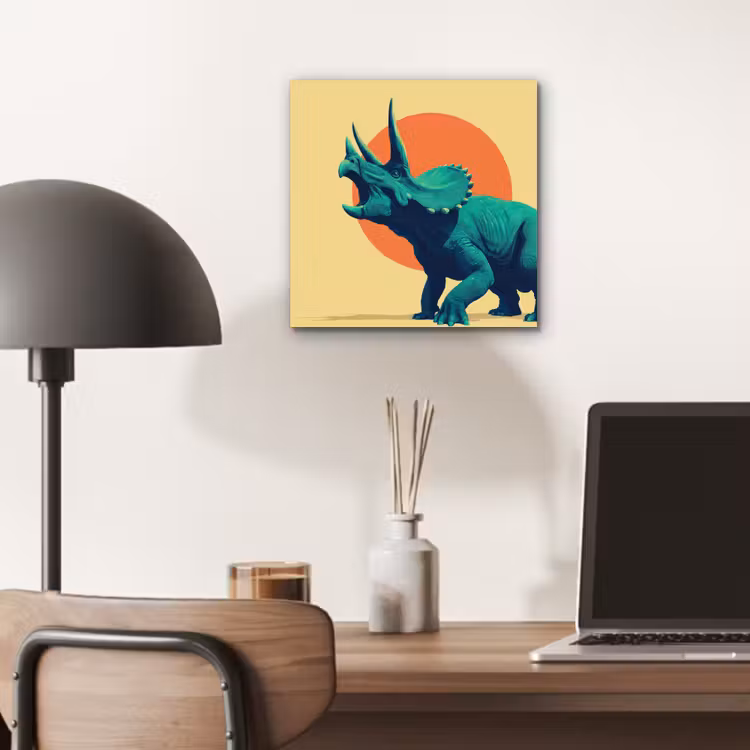 Aluminium schilderij - Triceratops - Cirkel - Oranje - Hoorns — 6