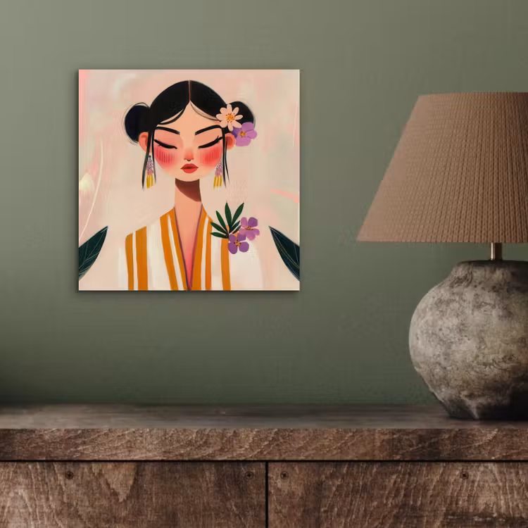 Aluminium schilderij - Vrouw - Bloemen - Pastel — 3