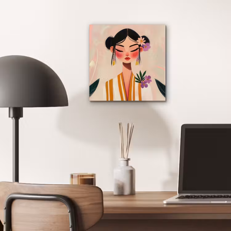 Aluminium schilderij - Vrouw - Bloemen - Pastel — 6