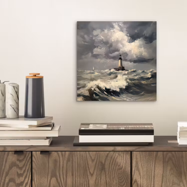 Aluminium schilderij - Vuurtoren - Golven - Storm — 2