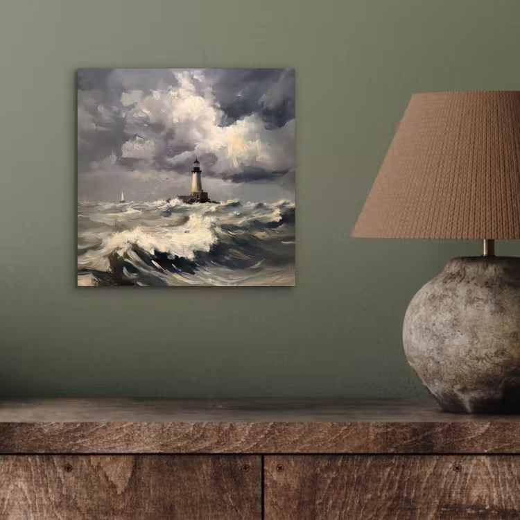 Aluminium schilderij - Vuurtoren - Golven - Storm — 3
