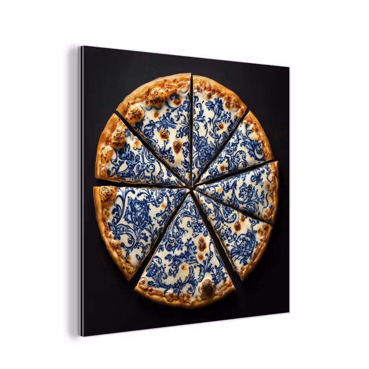 Aluminium schilderij - Pizza - Eten - Delftsblauw — 1