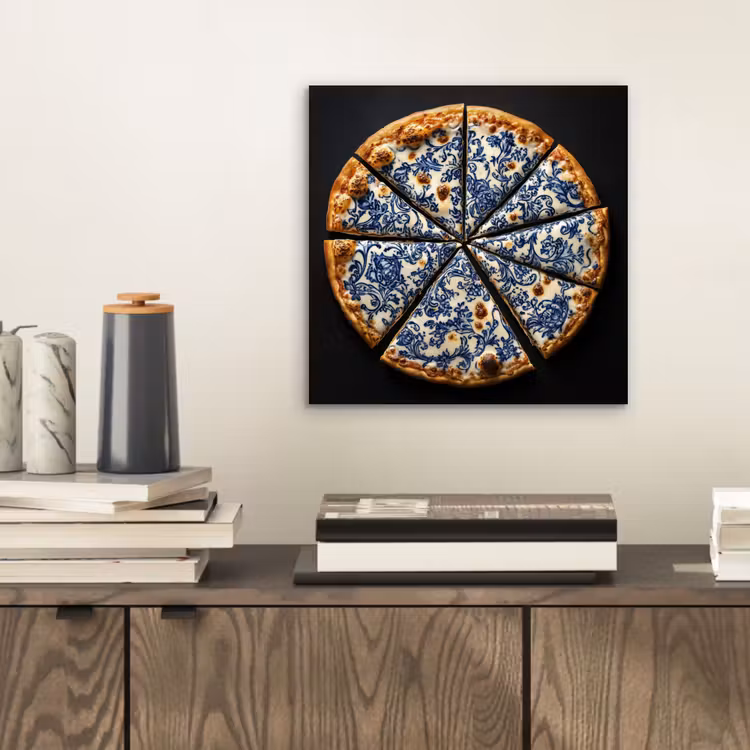 Aluminium schilderij - Pizza - Eten - Delftsblauw — 2