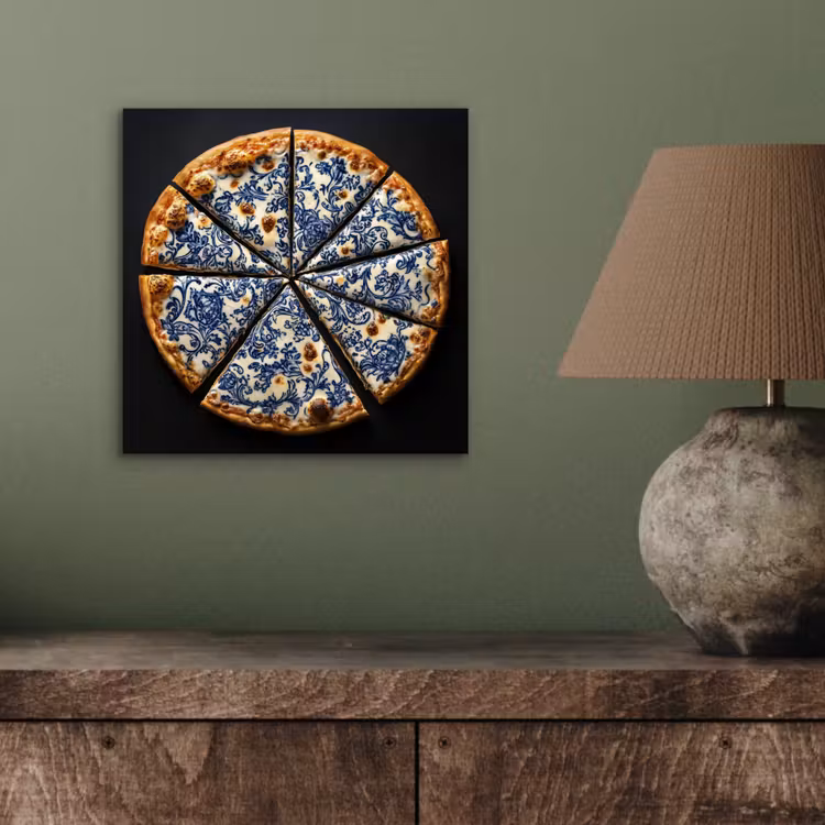 Aluminium schilderij - Pizza - Eten - Delftsblauw — 3