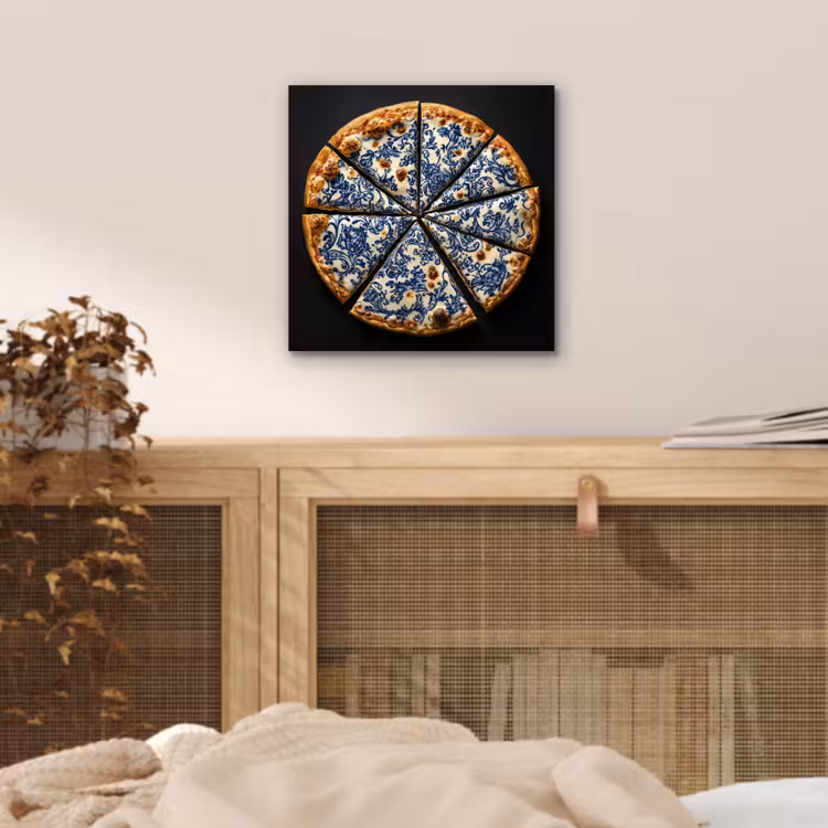 Aluminium schilderij - Pizza - Eten - Delftsblauw — 4