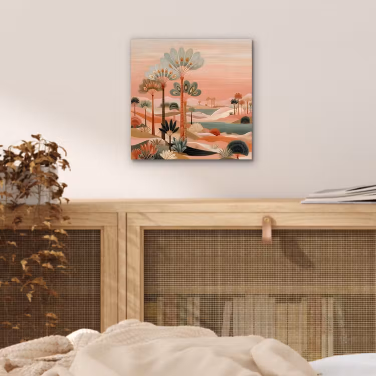 Aluminium schilderij - Roze landschap - Palmen - Water — 4