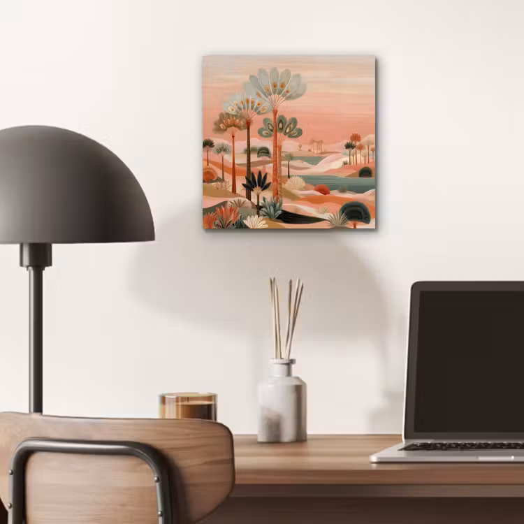 Aluminium schilderij - Roze landschap - Palmen - Water — 6