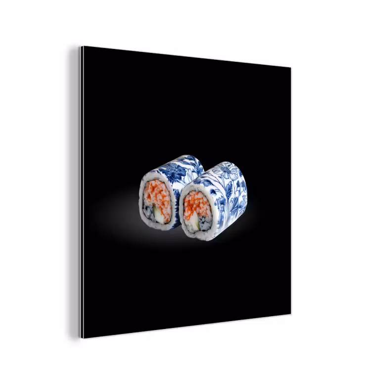 Aluminium schilderij - Sushi - Delfts blauw - Rijst - Vis - Elegant — 1