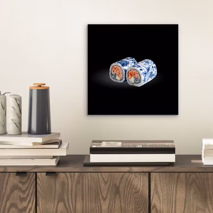 Aluminium schilderij - Sushi - Delfts blauw - Rijst - Vis - Elegant — 2