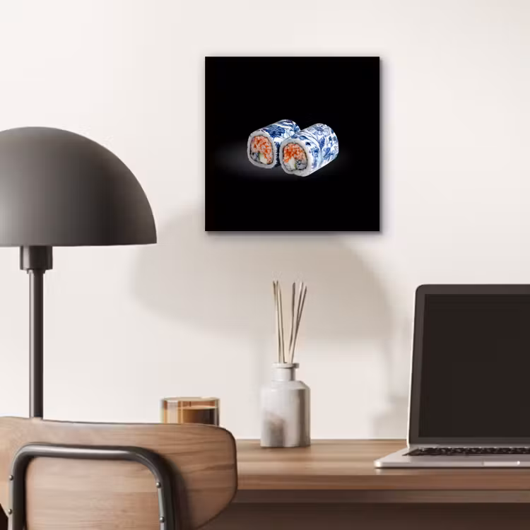 Aluminium schilderij - Sushi - Delfts blauw - Rijst - Vis - Elegant — 6