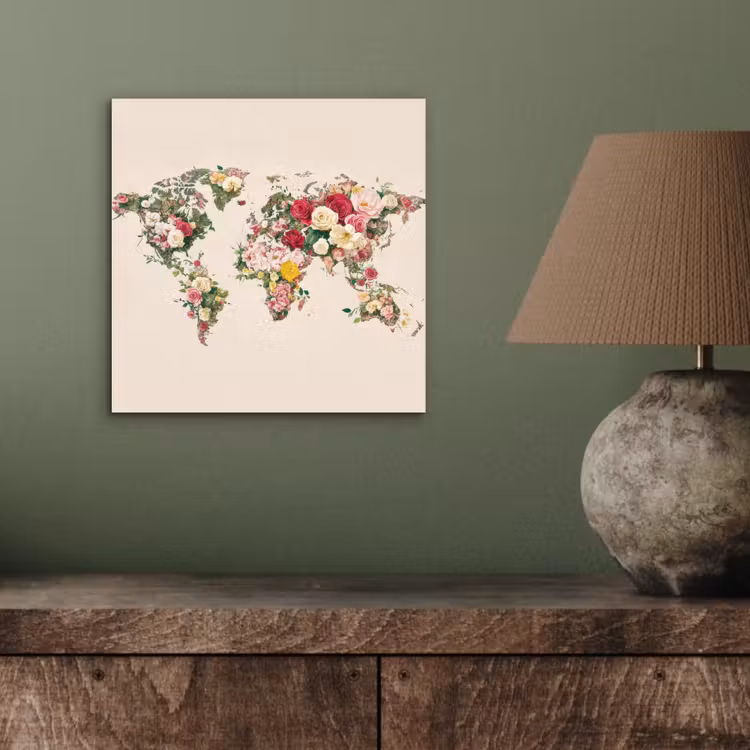 Aluminium schilderij - Wereldkaart - Bloemen - Roze — 3