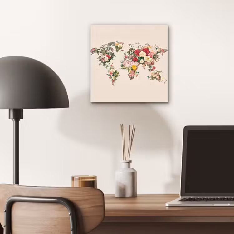 Aluminium schilderij - Wereldkaart - Bloemen - Roze — 6