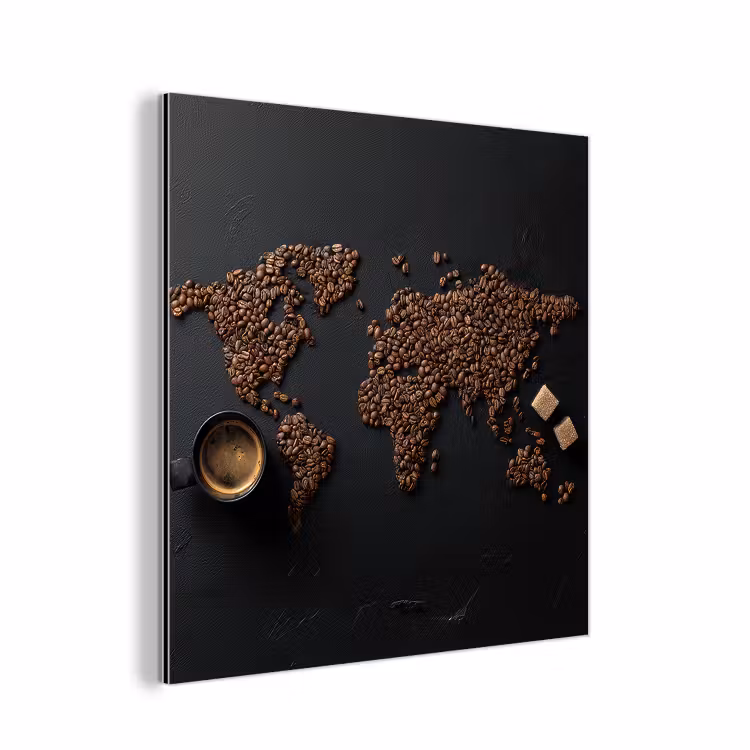 Aluminium schilderij - Wereldkaart - Espresso - Zwart — 1