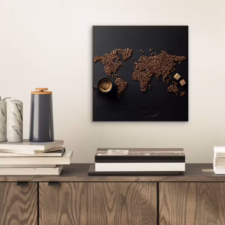 Aluminium schilderij - Wereldkaart - Espresso - Zwart — 2