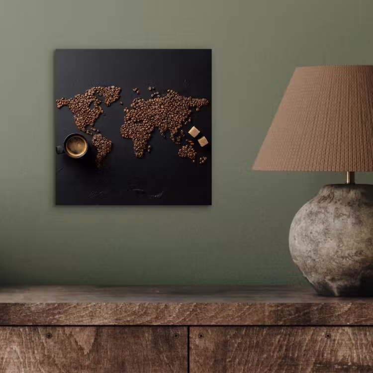 Aluminium schilderij - Wereldkaart - Espresso - Zwart — 3