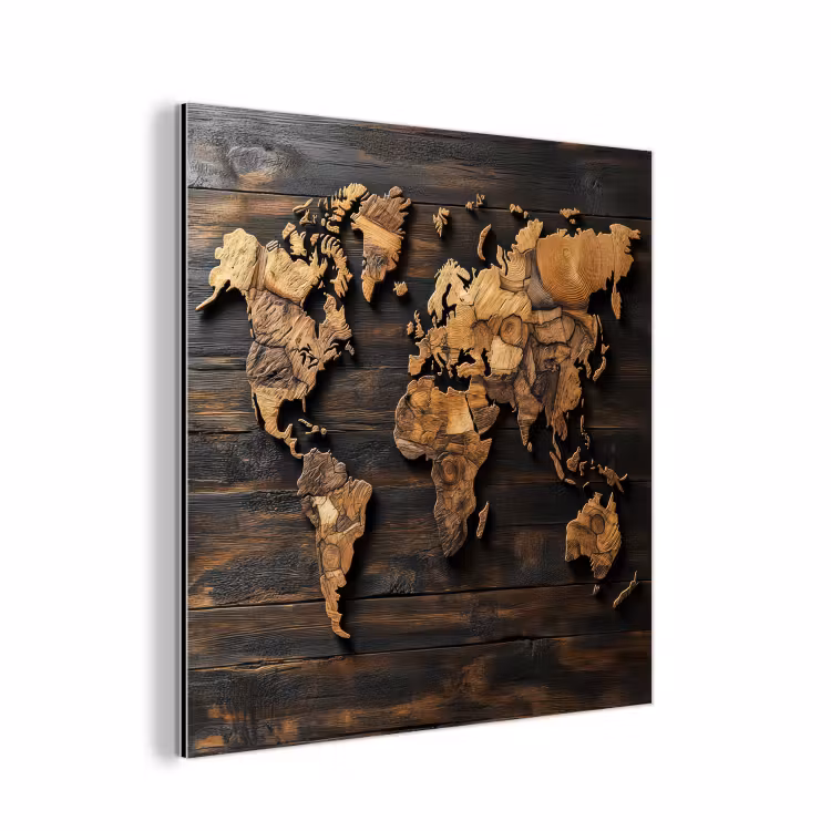 Aluminium schilderij - Wereldkaart -  Hout - Mozaïek — 1