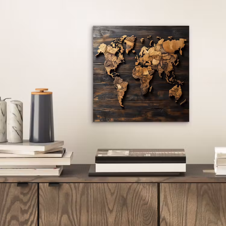 Aluminium schilderij - Wereldkaart -  Hout - Mozaïek — 2