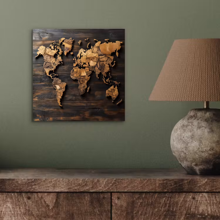 Aluminium schilderij - Wereldkaart -  Hout - Mozaïek — 3