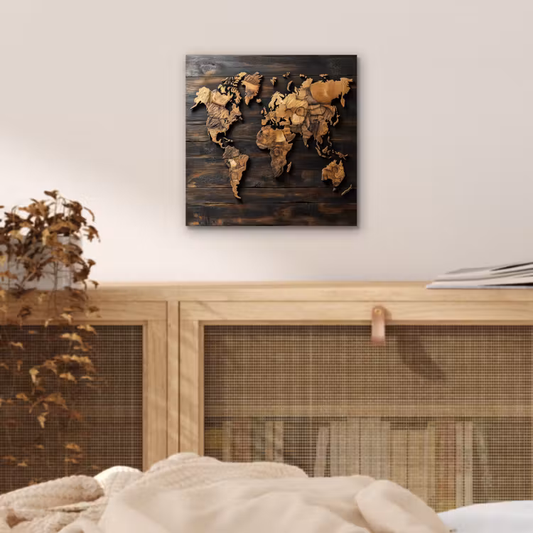 Aluminium schilderij - Wereldkaart -  Hout - Mozaïek — 4