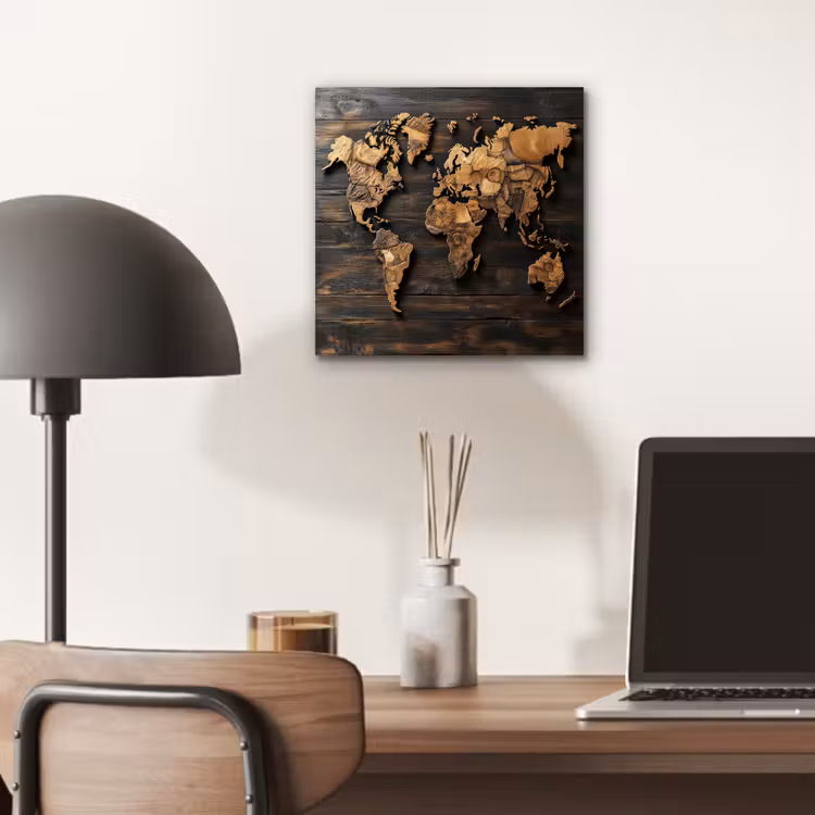 Aluminium schilderij - Wereldkaart -  Hout - Mozaïek — 6