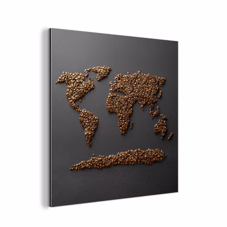 Aluminium schilderij - Wereldkaart - Koffie - Grijs — 1