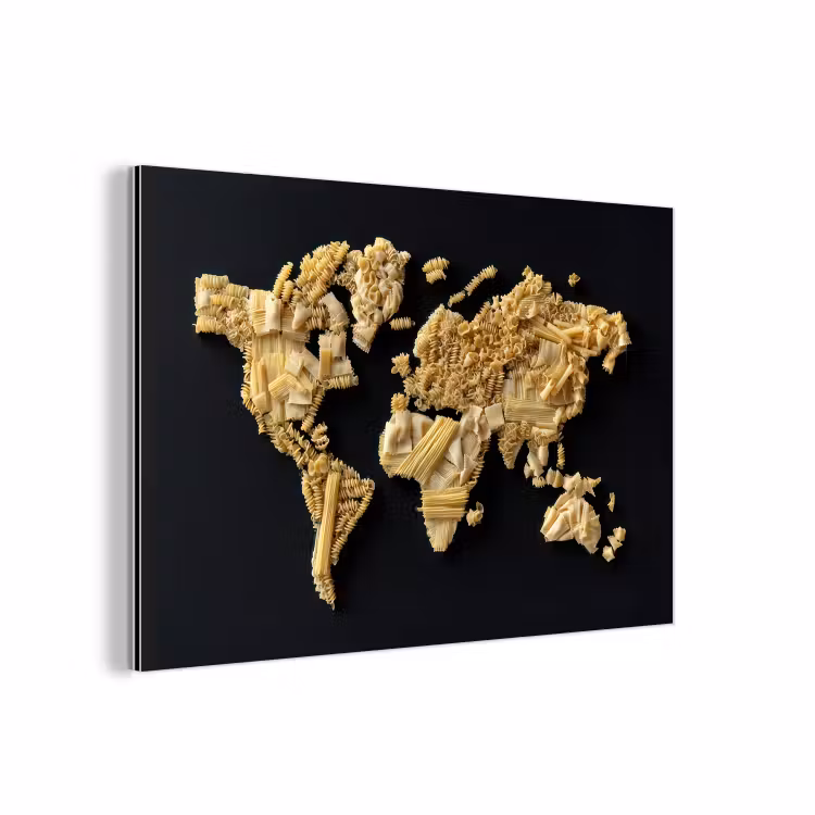 Aluminium schilderij - Wereldkaart - Pasta - Zwart — 1