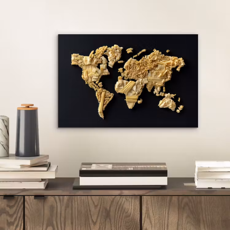 Aluminium schilderij - Wereldkaart - Pasta - Zwart — 2