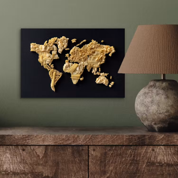 Aluminium schilderij - Wereldkaart - Pasta - Zwart — 3