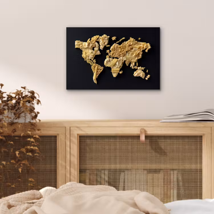 Aluminium schilderij - Wereldkaart - Pasta - Zwart — 4