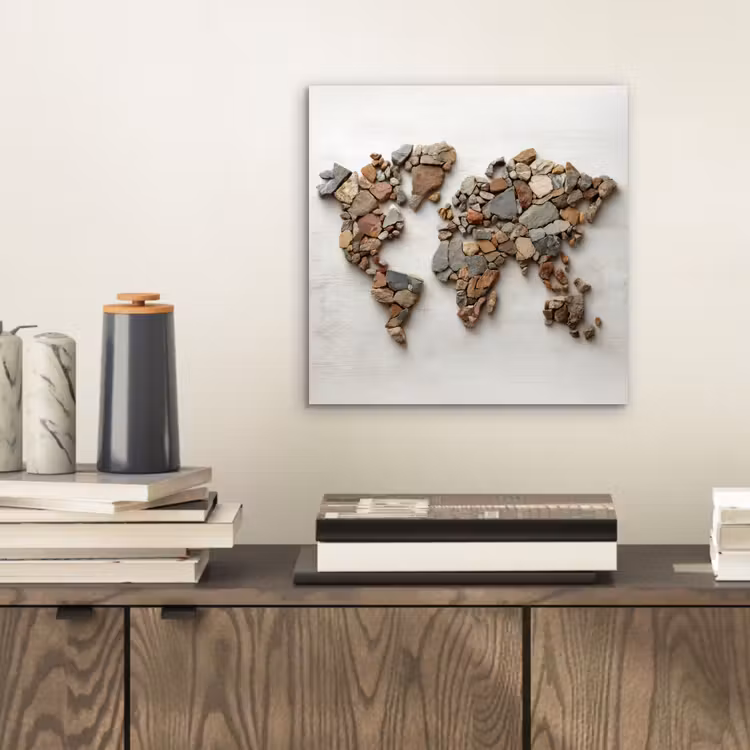 Aluminium schilderij - Wereldkaart - Stenen - Wit — 2