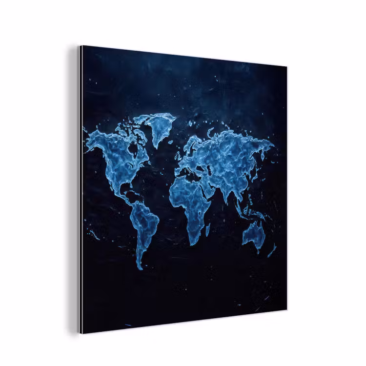 Aluminium schilderij - Wereldkaart - Waterstructuur - Blauw — 1