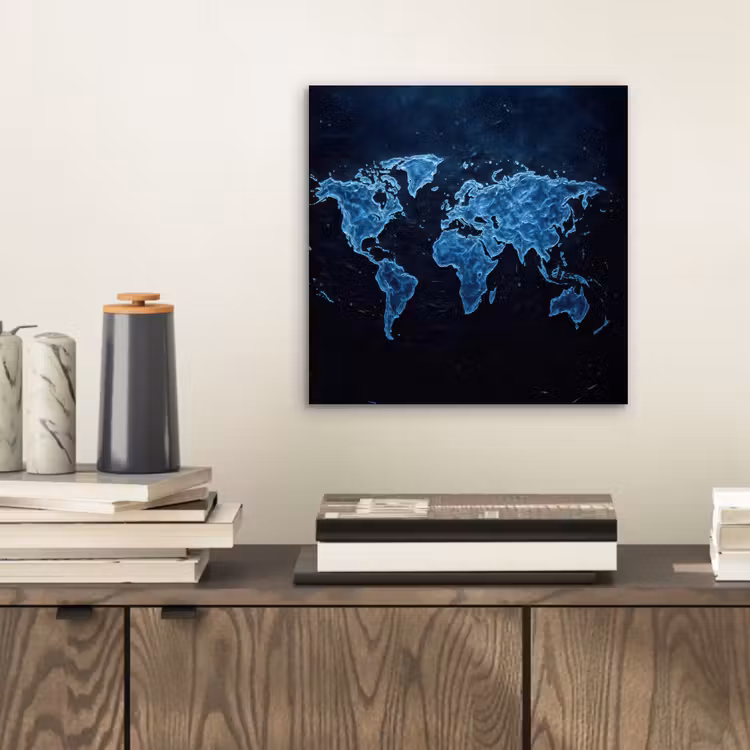 Aluminium schilderij - Wereldkaart - Waterstructuur - Blauw — 2