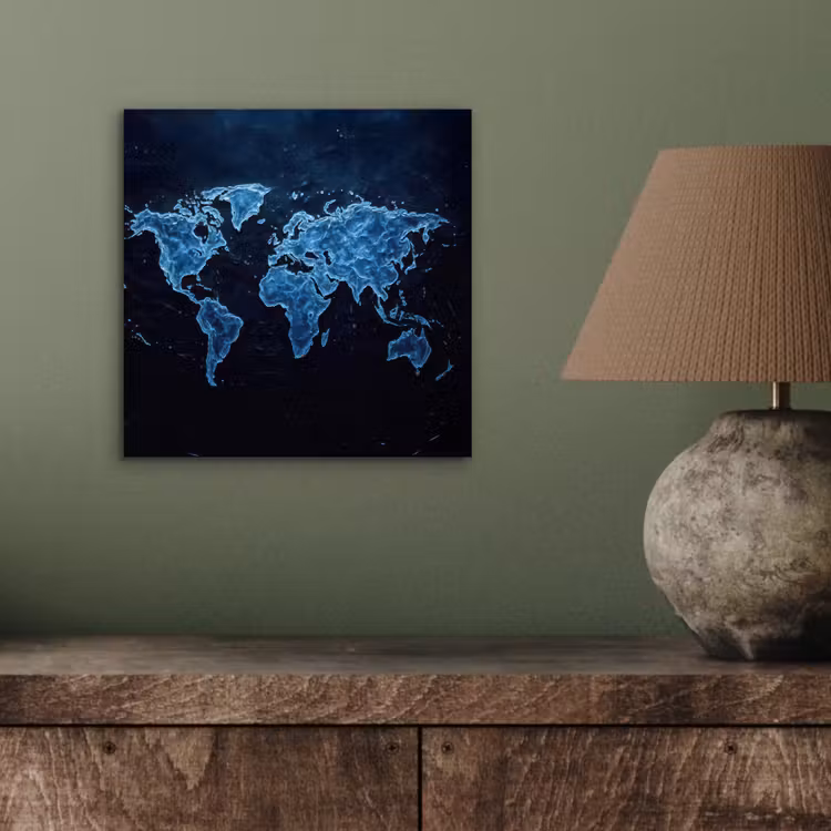 Aluminium schilderij - Wereldkaart - Waterstructuur - Blauw — 3