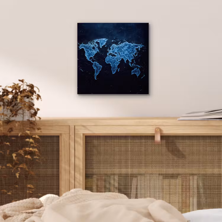 Aluminium schilderij - Wereldkaart - Waterstructuur - Blauw — 4