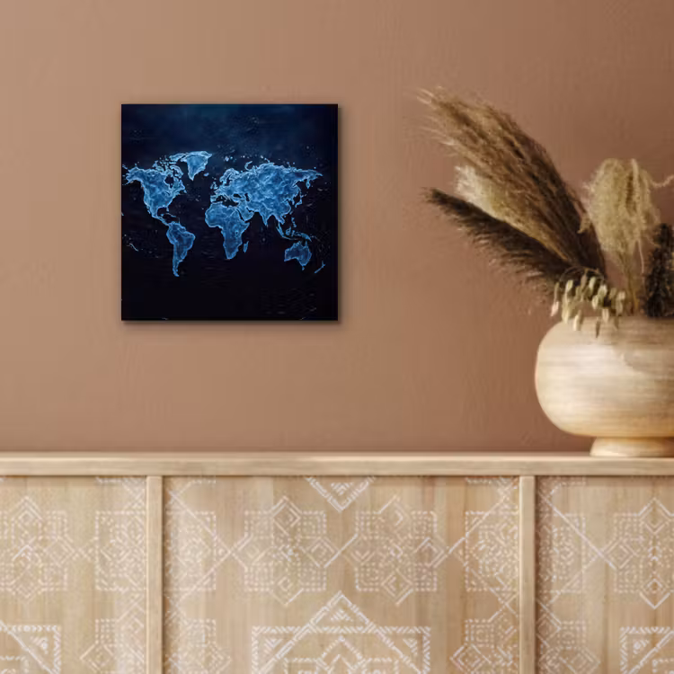 Aluminium schilderij - Wereldkaart - Waterstructuur - Blauw — 5