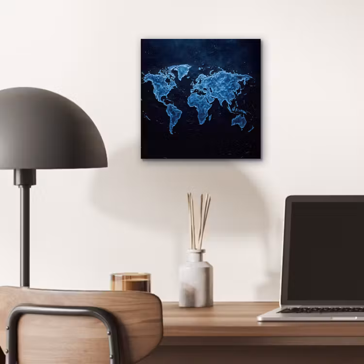 Aluminium schilderij - Wereldkaart - Waterstructuur - Blauw — 6