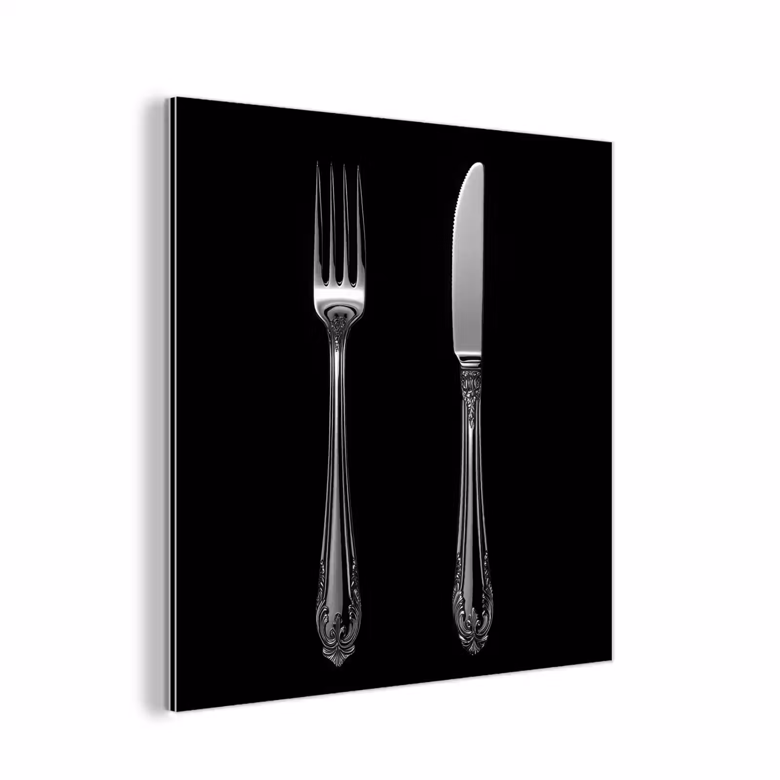 Aluminium schilderij - Vork - Mes - Zilver — 1