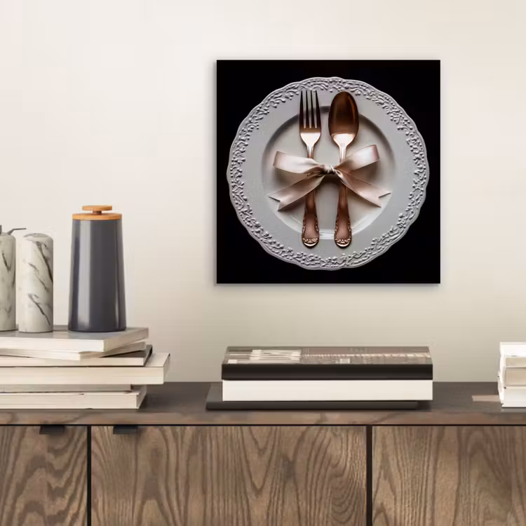 Aluminium schilderij - Rose - Strik - Bestek — 2