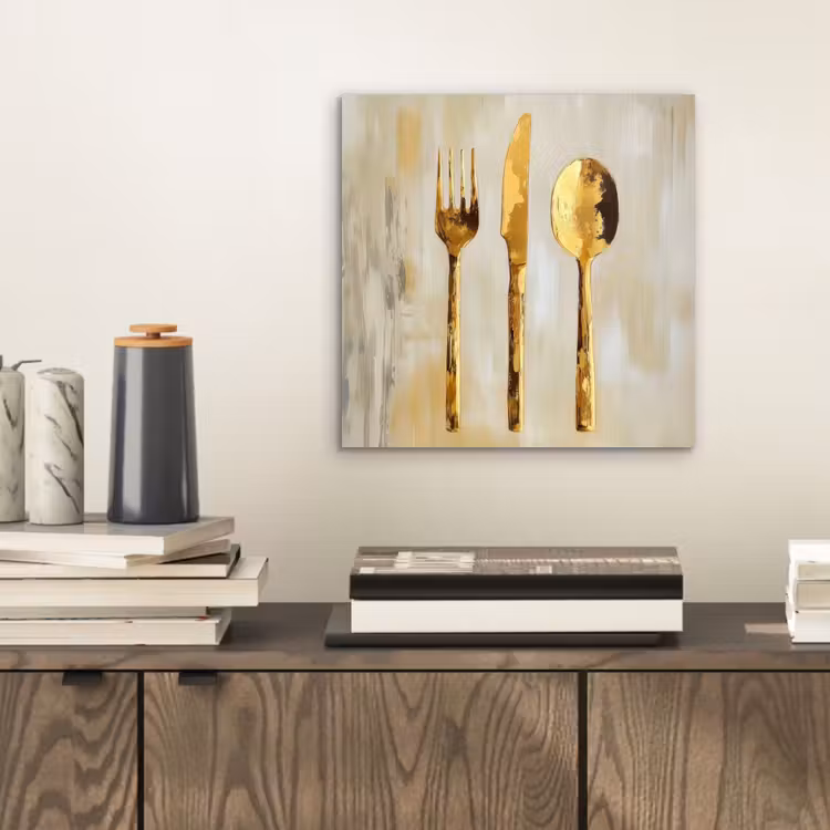 Aluminium schilderij - Verf - Goud - Bestek — 2