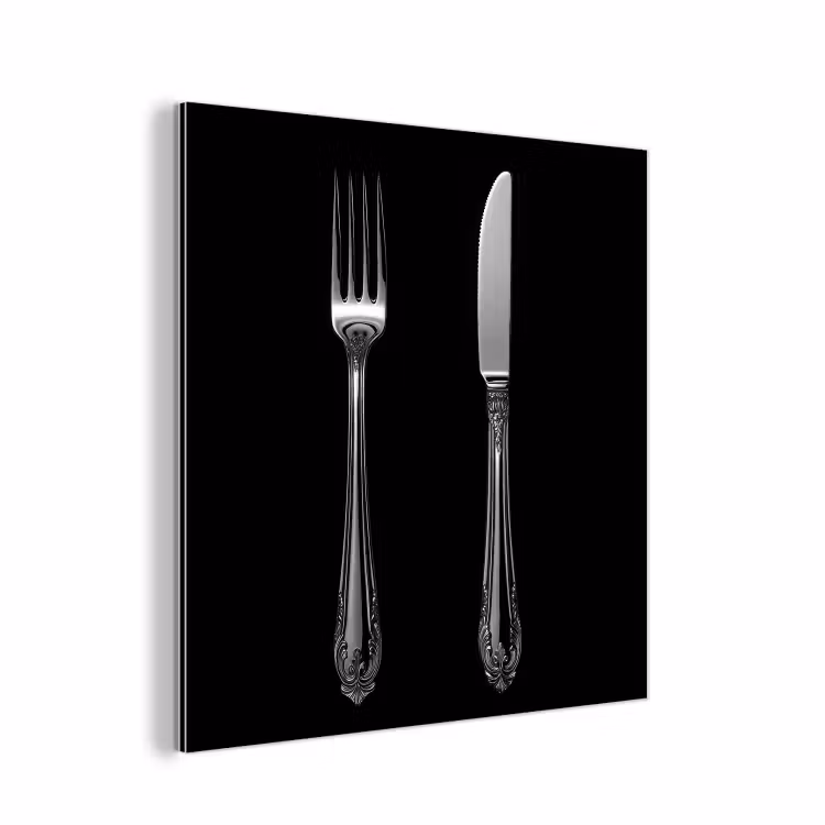 Aluminium schilderij - Vork - Mes - Zilver — 1