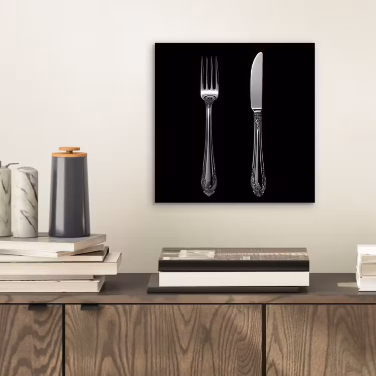 Aluminium schilderij - Vork - Mes - Zilver — 2