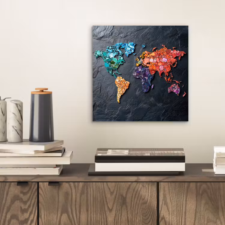 Aluminium schilderij - Wereldkaart - Edelstenen - Regenboog - Ruw — 2