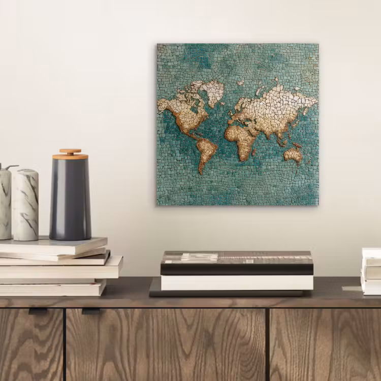 Aluminium schilderij - Wereldkaart - Gebroken tegels - Mozaïek — 2