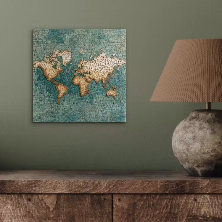 Aluminium schilderij - Wereldkaart - Gebroken tegels - Mozaïek — 3