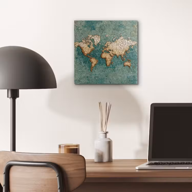 Aluminium schilderij - Wereldkaart - Gebroken tegels - Mozaïek — 6